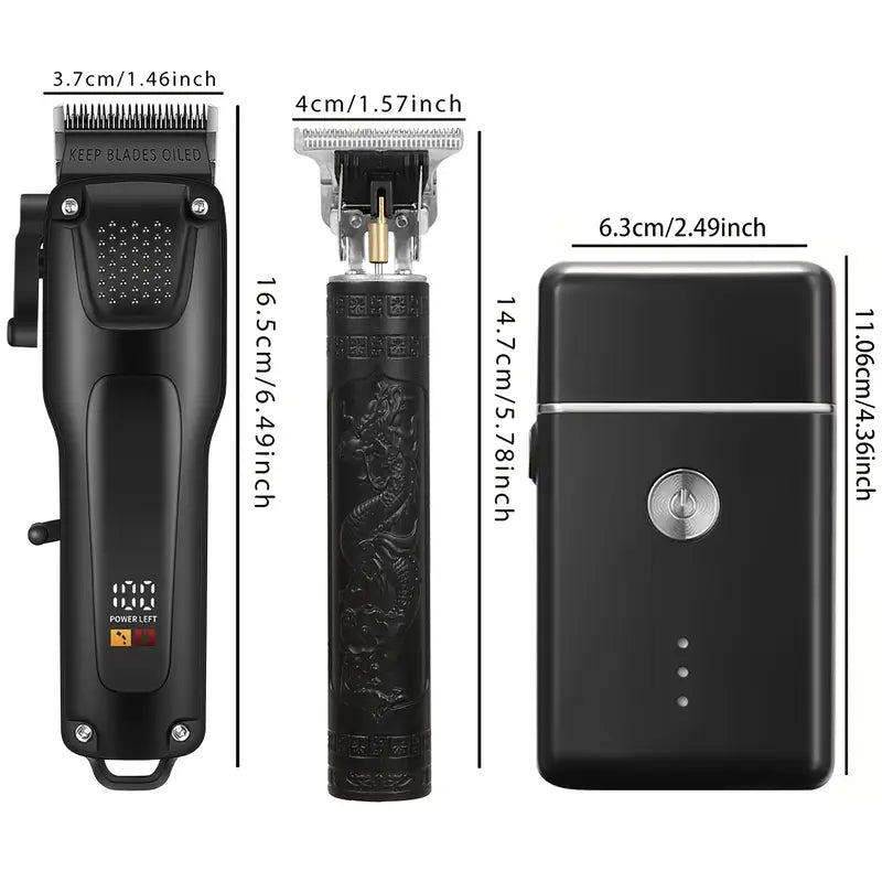 3 piezas Kit de aseo profesional para hombres - Cortapelos inalámbricos con pantalla LED