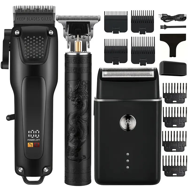 3 piezas Kit de aseo profesional para hombres - Cortapelos inalámbricos con pantalla LED